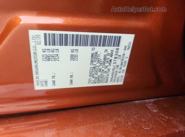 1N4AA6EV6LC378308 2020 NISSAN MAXIMA SR Orange ძრავის განყოფილების ხედი