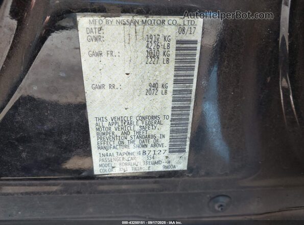 1N4AL3AP0HC487127 2017 NISSAN ALTIMA Black Vista del compartimento del motor