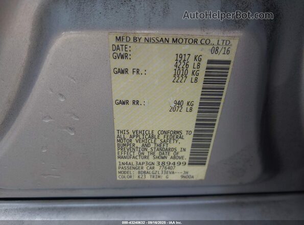 1N4AL3AP3GN389499 2016 NISSAN ALTIMA Silver Vista del compartimento del motor