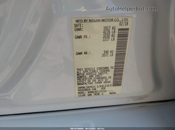 1N4AL3AP6JC196203 2018 NISSAN ALTIMA White 