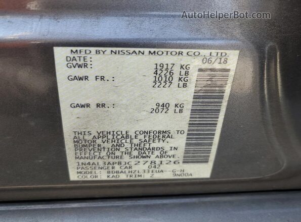 1N4AL3AP8JC278126 2018 NISSAN ALTIMA Gray 