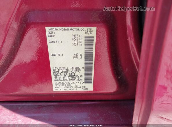 1N4AL3AP9HC257750 2017 NISSAN ALTIMA Red Вид підкапотного простору