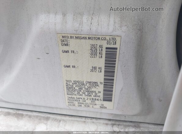 1N4AL3APXJC218865 2018 NISSAN ALTIMA White 