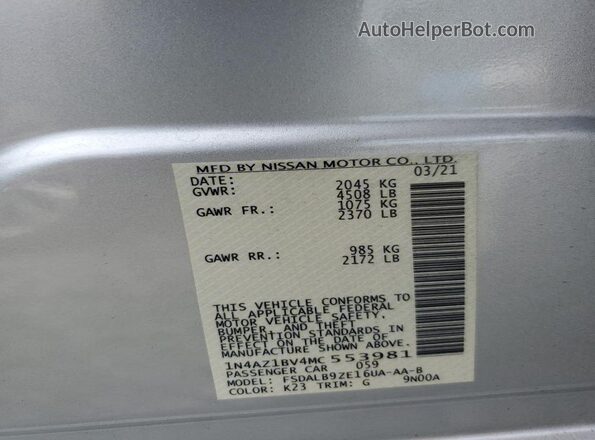 1N4AZ1BV4MC553981 2021 NISSAN LEAF Silver 