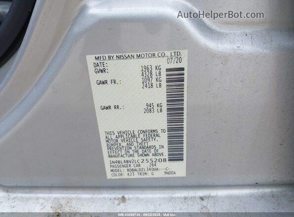 1N4BL4BV2LC255208 2020 NISSAN ALTIMA Pewter Вид подкапотного пространства
