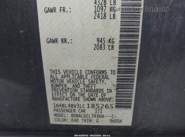 1N4BL4BV3LC185265 2020 NISSAN ALTIMA Gray Vista del compartimento del motor