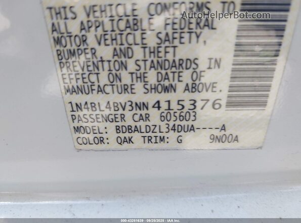 1N4BL4BV3NN415376 2022 NISSAN ALTIMA Белый Вид подкапотного пространства
