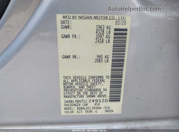 1N4BL4BV7LC249520 2020 NISSAN ALTIMA Silver Widok komory silnika