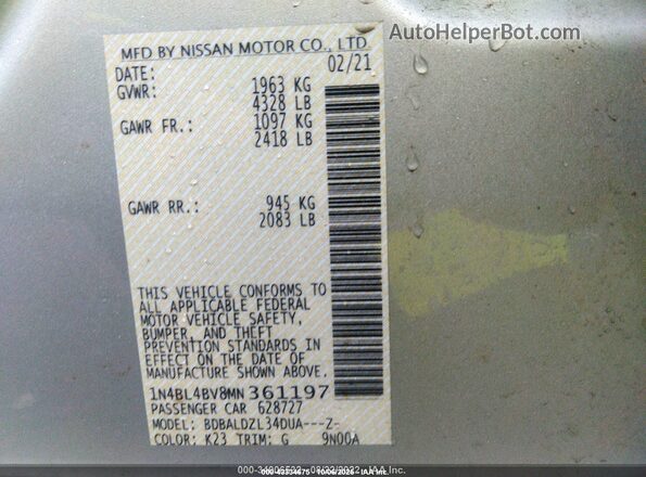 1N4BL4BV8MN361197 2021 NISSAN ALTIMA Серебряный Вид подкапотного пространства