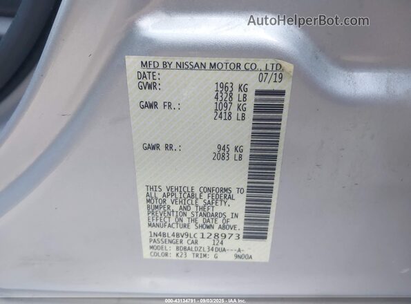 1N4BL4BV9LC128973 2020 NISSAN ALTIMA Серебряный Вид подкапотного пространства