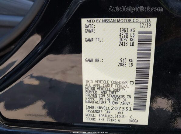 1N4BL4BV9LC207351 2020 NISSAN ALTIMA Черный Вид подкапотного пространства