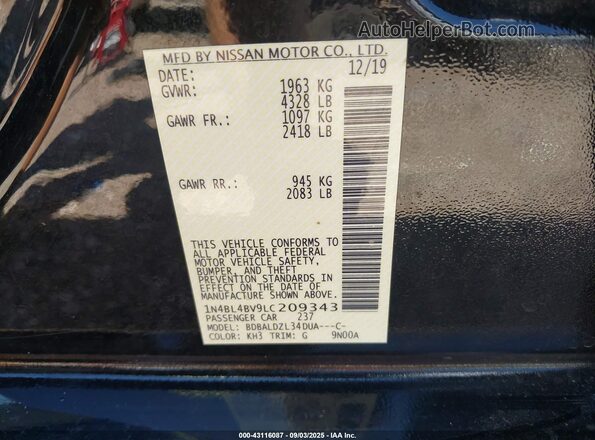 1N4BL4BV9LC209343 2020 NISSAN ALTIMA Черный Вид подкапотного пространства