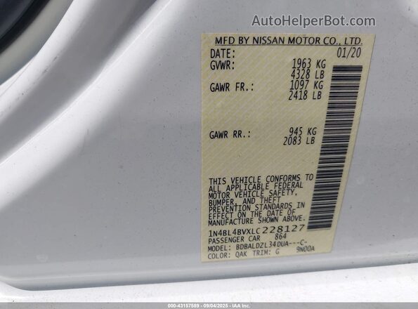 1N4BL4BVXLC228127 2020 NISSAN ALTIMA Белый Вид подкапотного пространства