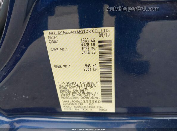 1N4BL4CV0LC155560 2020 NISSAN ALTIMA Blue Vista del compartimento del motor