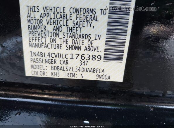 1N4BL4CV0LC176389 2020 NISSAN ALTIMA Черный Вид подкапотного пространства