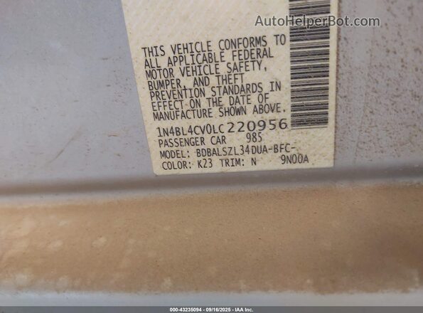 1N4BL4CV0LC220956 2020 NISSAN ALTIMA Silver Շարժիչի բաժամունքի տեսք