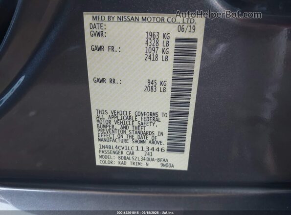 1N4BL4CV1LC113446 2020 NISSAN ALTIMA Silver Vista del compartimento del motor