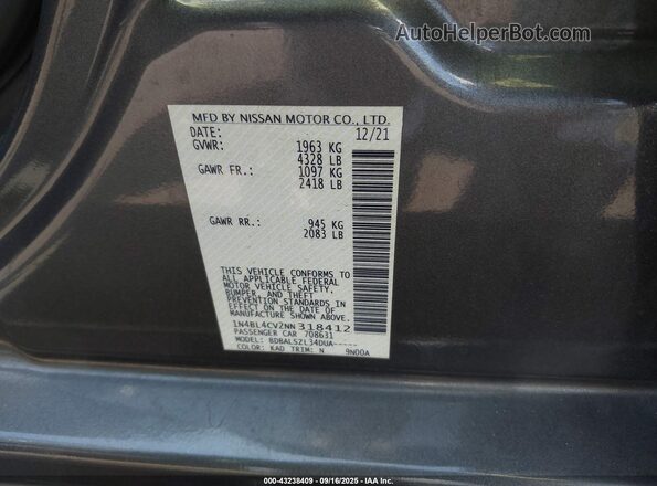 1N4BL4CV2NN318412 2022 NISSAN ALTIMA Gray Engine compartment view