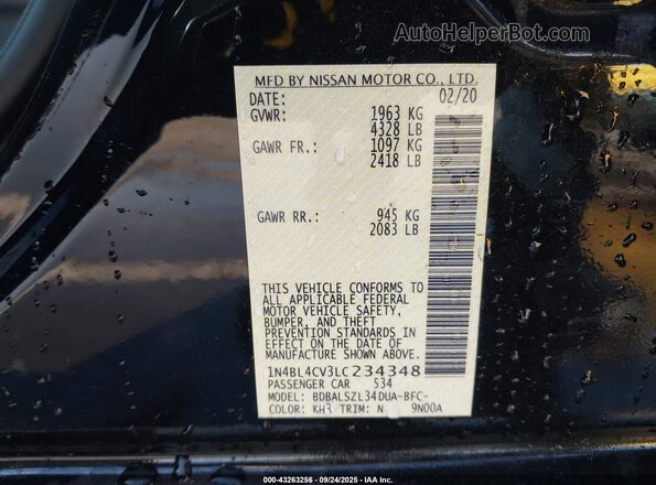 1N4BL4CV3LC234348 2020 NISSAN ALTIMA Black Widok komory silnika