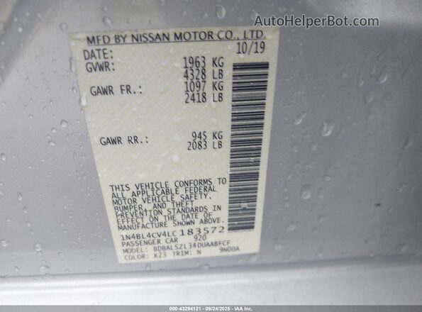 1N4BL4CV4LC183572 2020 NISSAN ALTIMA Silver Vista del compartimento del motor