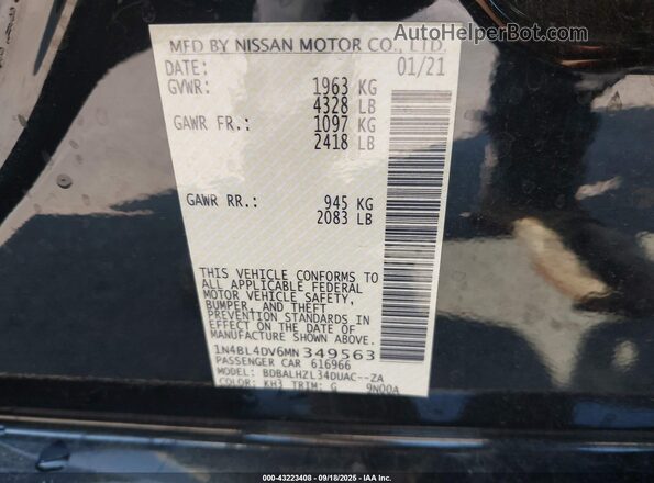 1N4BL4DV6MN349563 2021 NISSAN ALTIMA Черный Вид подкапотного пространства