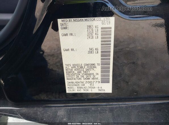1N4BL4DV7KC200779 2019 NISSAN ALTIMA Черный Вид подкапотного пространства