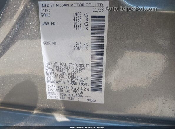 1N4BL4DV7RN352429 2024 NISSAN ALTIMA Gray Vista del compartimento del motor