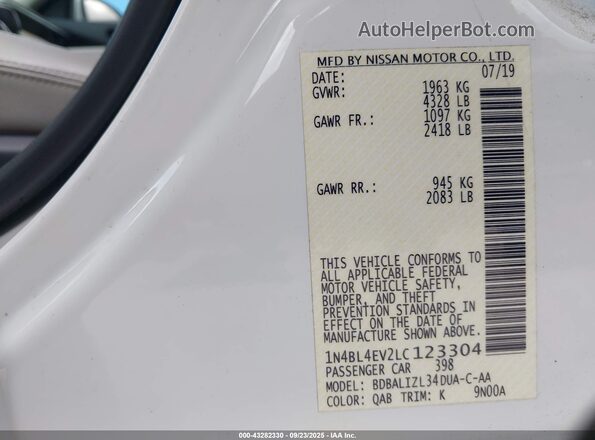 1N4BL4EV2LC123304 2020 NISSAN ALTIMA White ძრავის განყოფილების ხედი