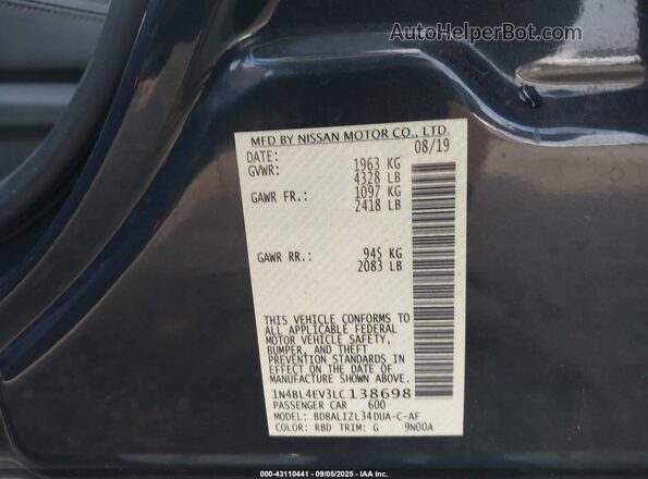 1N4BL4EV3LC138698 2020 NISSAN ALTIMA Gray ძრავის განყოფილების ხედი