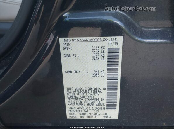1N4BL4FV9LC113688 2020 NISSAN ALTIMA Black Widok komory silnika