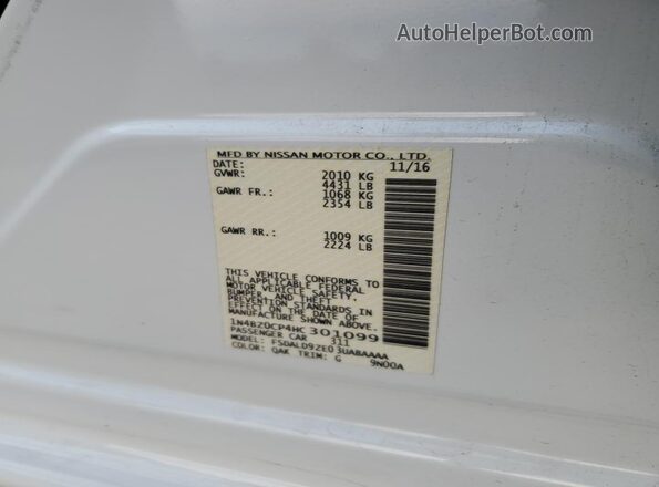 1N4BZ0CP4HC301099 2017 NISSAN LEAF White 