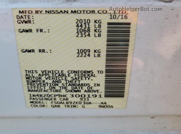 1N4BZ0CP9HC300191 2017 NISSAN LEAF White 