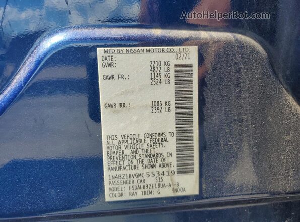 1N4BZ1BV6MC553419 2021 NISSAN LEAF Blue 
