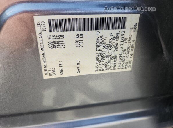 1N4BZ1CP6LC311633 2020 NISSAN LEAF Угольный Вид наклейки с VIN-кодом