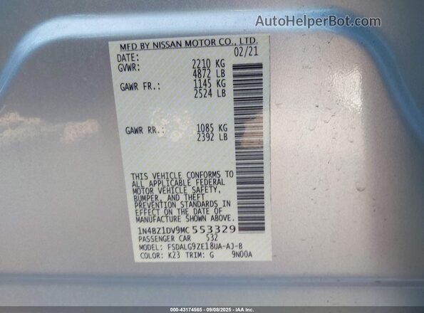 1N4BZ1DV9MC553329 2021 NISSAN LEAF Silver Вид підкапотного простору