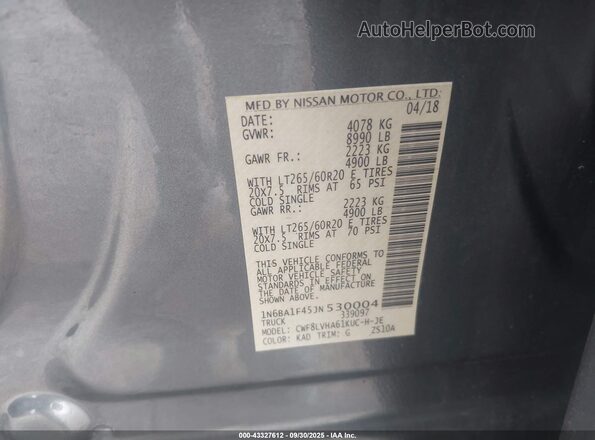 1N6BA1F45JN530004 2018 NISSAN TITAN XD Gray Engine compartment view