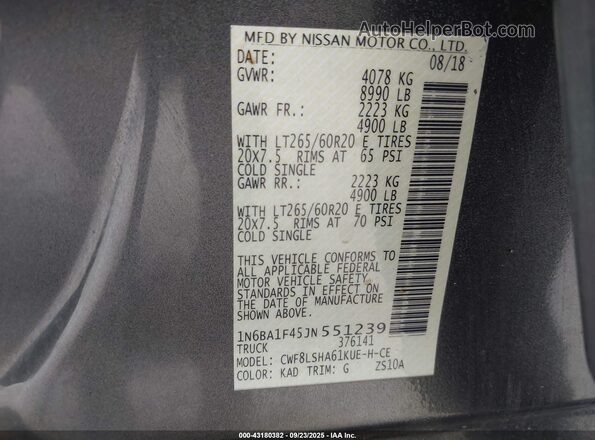 1N6BA1F45JN551239 2018 NISSAN TITAN XD Gray 