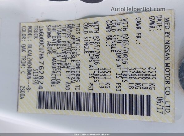 1N6DD0CU7HN762824 2017 NISSAN FRONTIER Yellow 