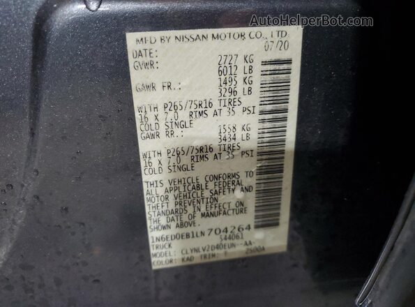 1N6ED0EB1LN704264 2020 NISSAN FRONTIER Gray Widok komory silnika