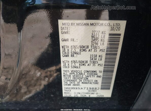 1N6ED0EB3LN719882 2020 NISSAN FRONTIER Black Vista del compartimento del motor