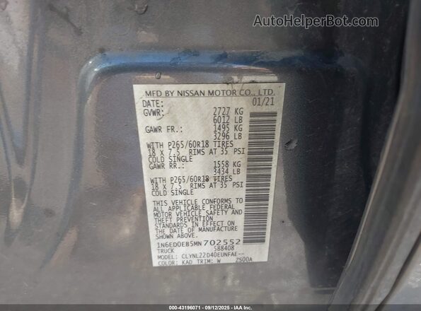 1N6ED0EB5MN702552 2021 NISSAN FRONTIER Gray Շարժիչի բաժամունքի տեսք