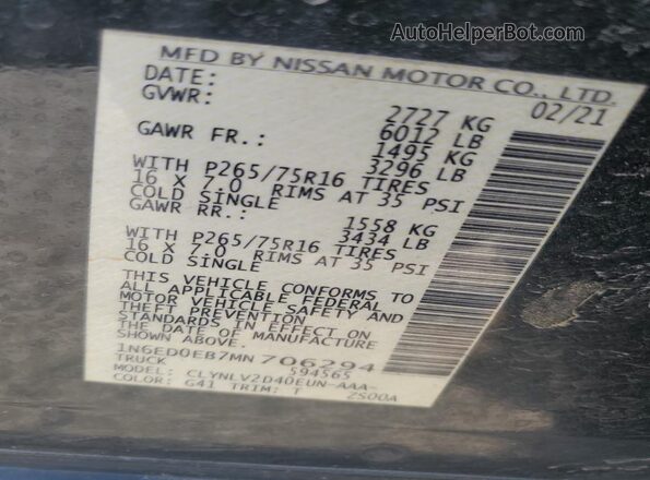 1N6ED0EB7MN706294 2021 NISSAN FRONTIER Black Widok komory silnika