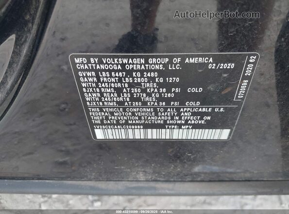 1V23C2CA6LC209989 2020 VOLKSWAGEN ATLAS Black Widok komory silnika