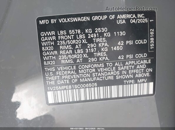 1V25MPE81SC006505 2025 VOLKSWAGEN ID.4 Gray Engine compartment view