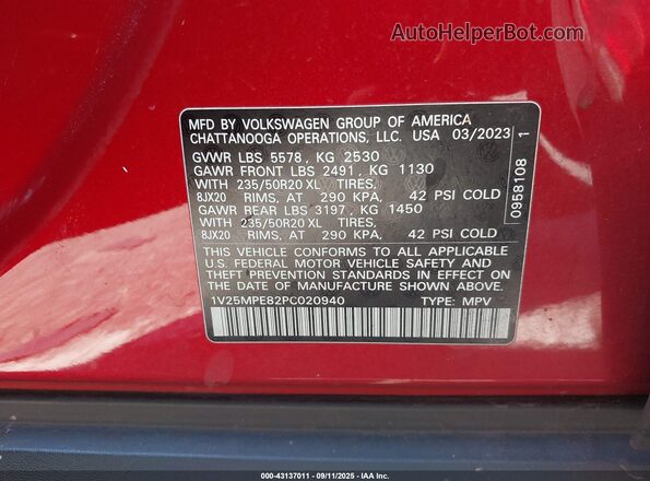1V25MPE82PC020940 2023 VOLKSWAGEN ID.4 Red ძრავის განყოფილების ხედი