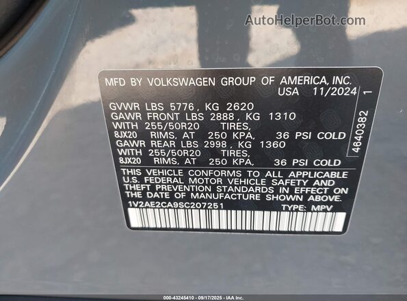 1V2AE2CA9SC207251 2025 VOLKSWAGEN ATLAS Gray Вид підкапотного простору