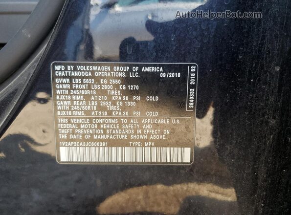 1V2AP2CA3JC600381 2018 VOLKSWAGEN ATLAS Черный 