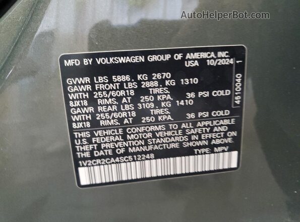 1V2CR2CA4SC512248 2025 VOLKSWAGEN ATLAS Green 