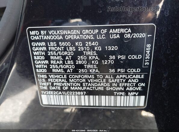 1V2EE2CA1LC223897 2020 VOLKSWAGEN ATLAS Black ძრავის განყოფილების ხედი