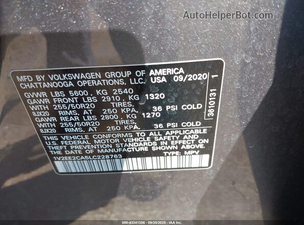 1V2EE2CA5LC228763 2020 VOLKSWAGEN ATLAS Gray Вид підкапотного простору